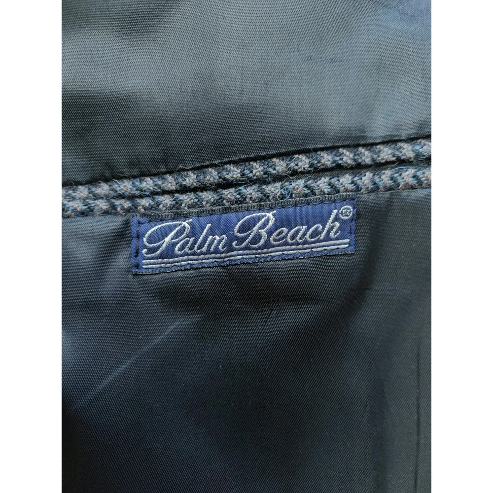 Palm Beach Mens 43L Wool Sport Coat Blue Gray Houndstooth Vintage USA Made J505